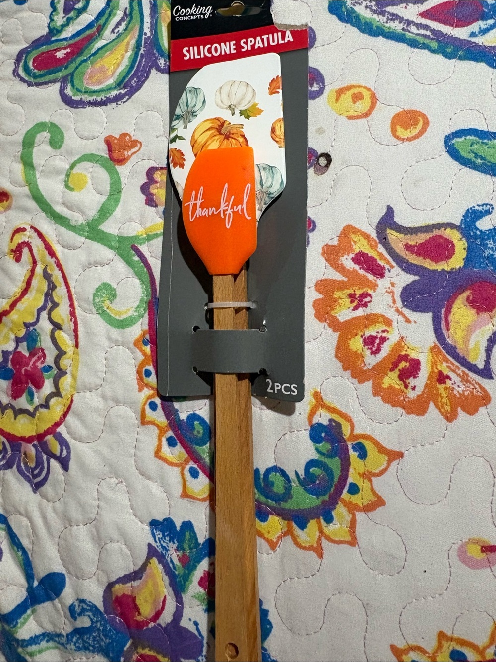 Orange Silicone Spatula with Wooden Handle - 'Thankful' Script